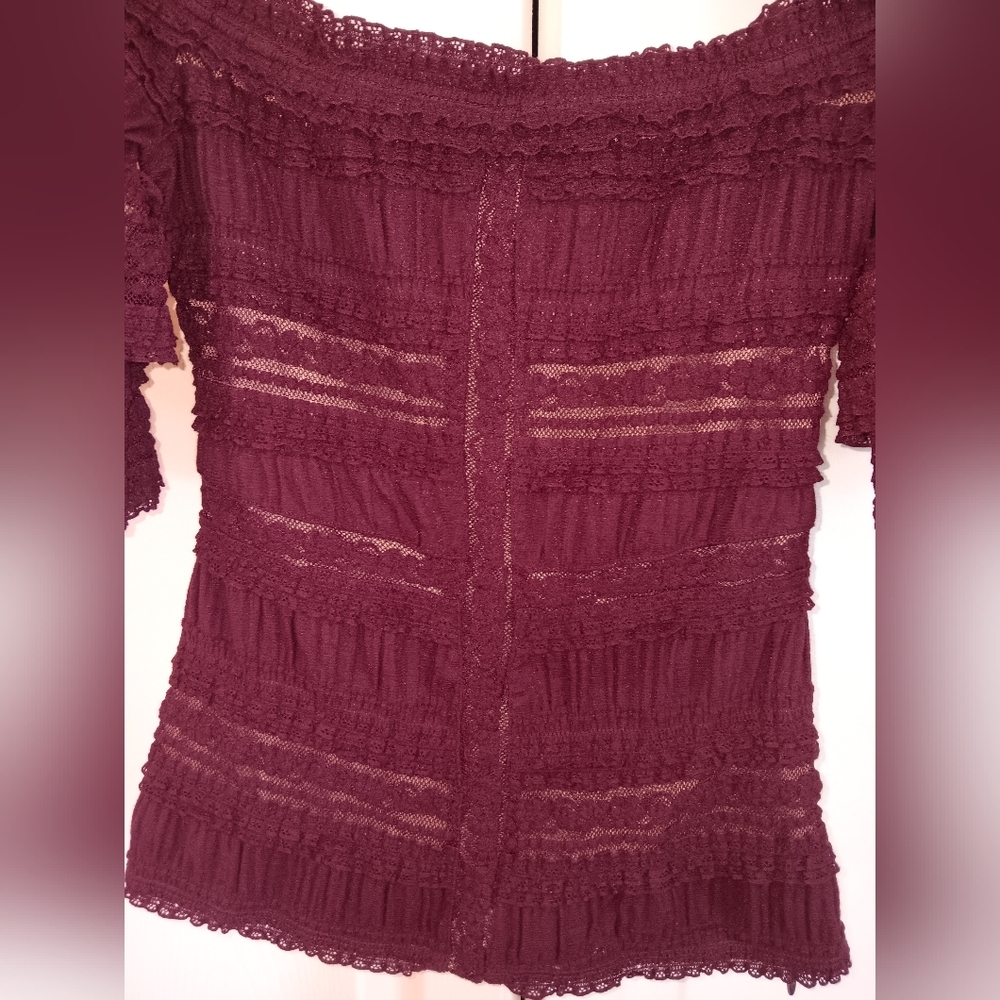 Cinq à Sept Burgundy Off-Shoulder Blouse - Picture 4 of 11
